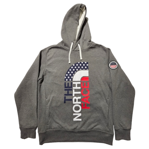 The North Face Men’s Size Medium Pullover Hoodie Gray USA Red Blue Patriotic TNF - Picture 1 of 10